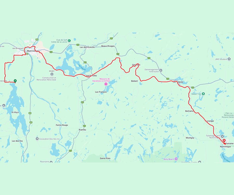 Laurentians - Petit Train du Nord Bicycle Tour - Day 2 Map